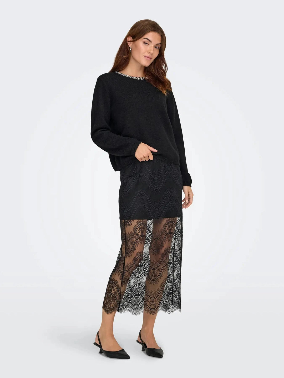 JDY - Jdyalva Life L/S Embellish Pullover Knt - 4907581 Black Silver Embellishment Strikbluser 