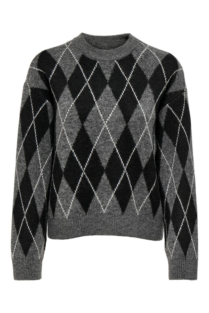 JDY - Jdybianka L/S Argyle Pullover Knt - 5093933 Dark Grey Melange Argyle