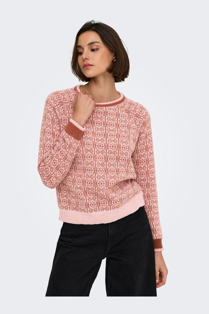 JDY - Jdybryn Life L/S Oneck Jacq Pullover Knt - 5049958 Peachskin W. Chutney Jacq.