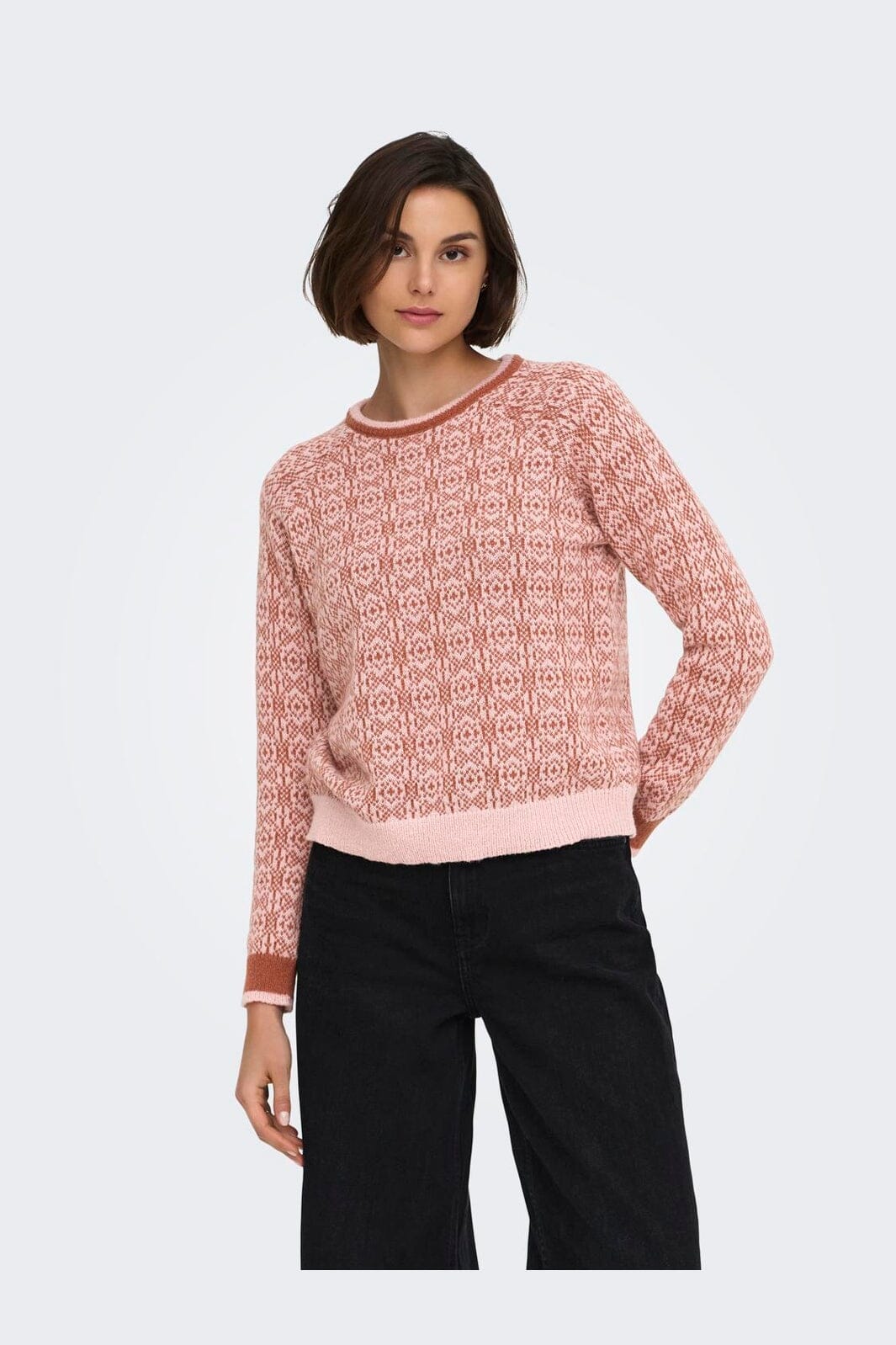JDY - Jdybryn Life L/S Oneck Jacq Pullover Knt - 5049958 Peachskin W. Chutney Jacq.
