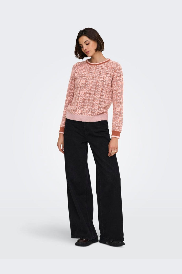 JDY - Jdybryn Life L/S Oneck Jacq Pullover Knt - 5049958 Peachskin W. Chutney Jacq.