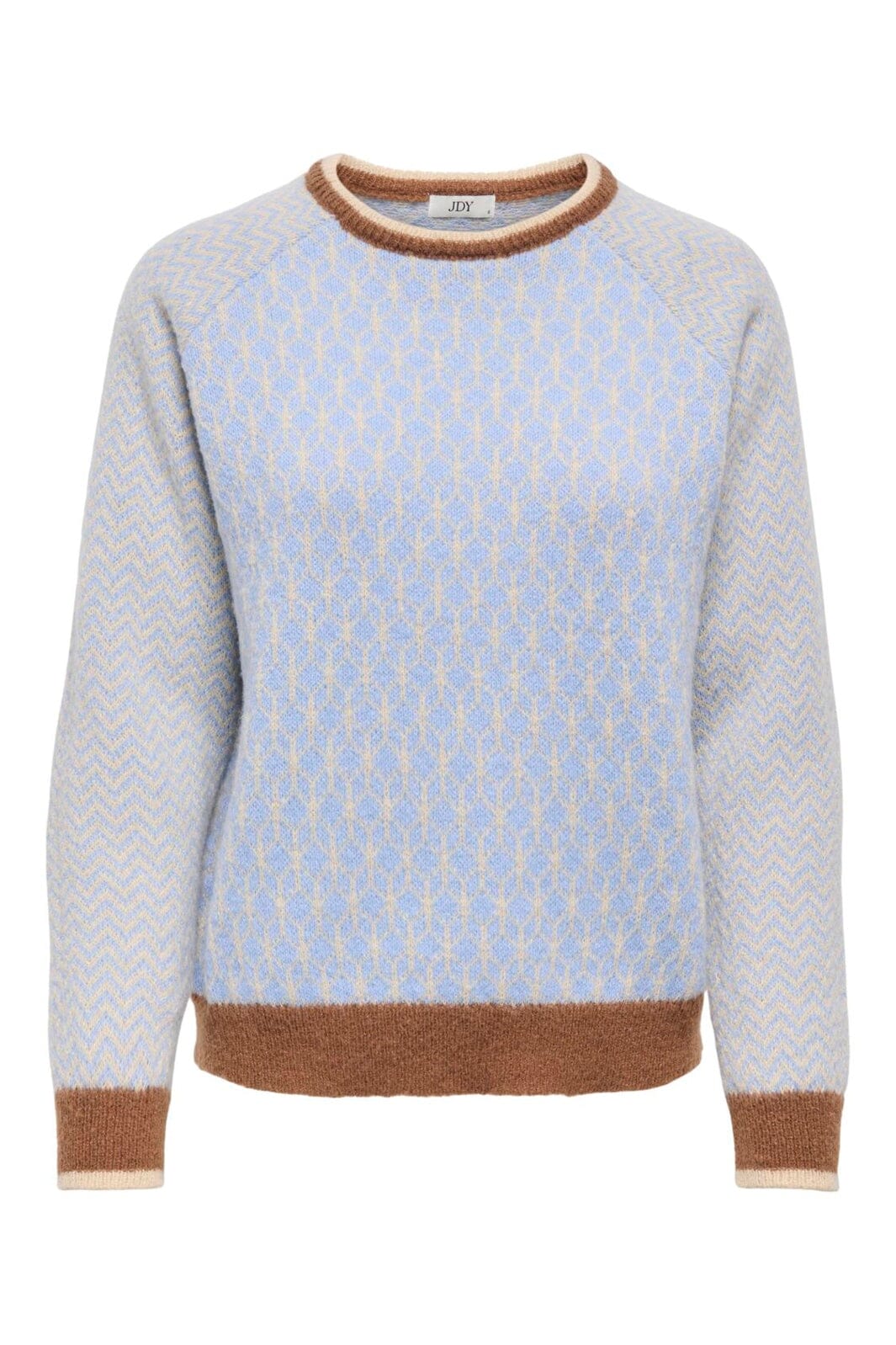 JDY - Jdybryn Life L/S Oneck Jacq Pullover Knt - 5054652 Crème Brûlée W. Toffee/Open Air Jacq.