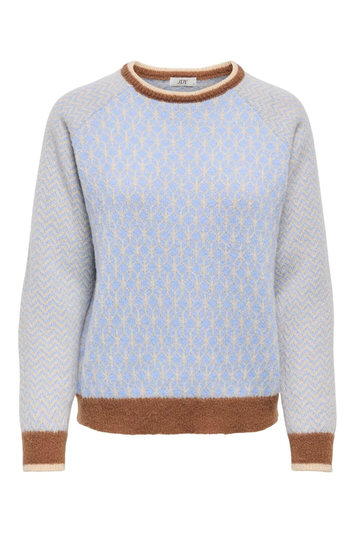 JDY - Jdybryn Life L/S Oneck Jacq Pullover Knt - 5054652 Crème Brûlée W. Toffee/Open Air Jacq.