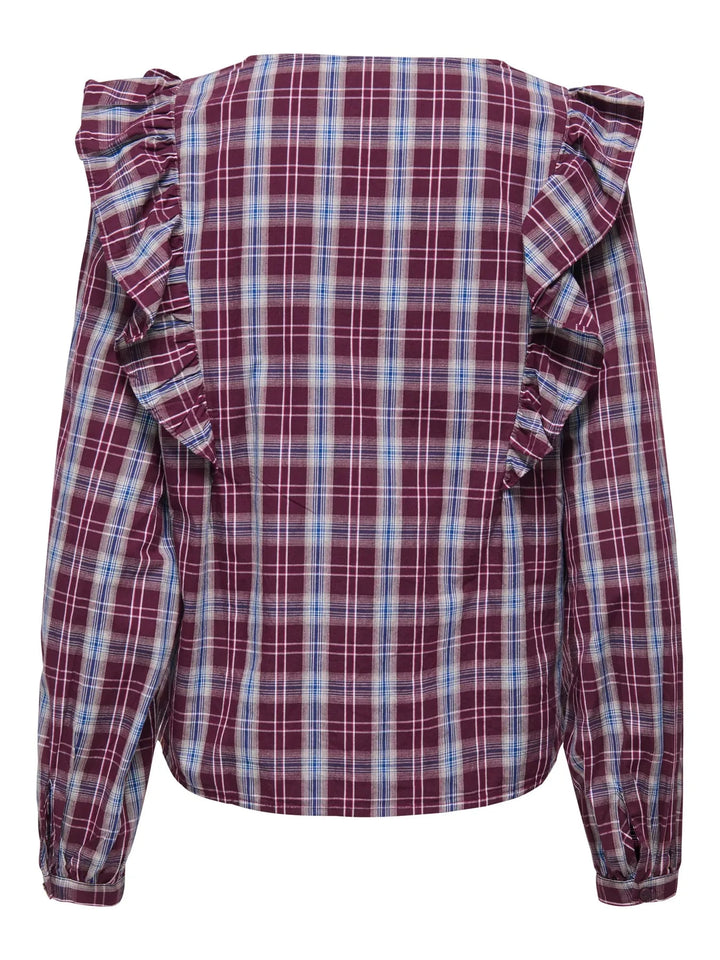 JDY - Jdydolly L/S Check Top - 4933633 Fig Black & Total Eclipse Bluser 