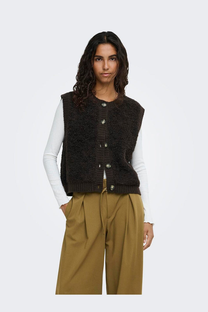 JDY - Jdyeira Life S/L On Button Vest Knt - 5105887 Chocolate Torte