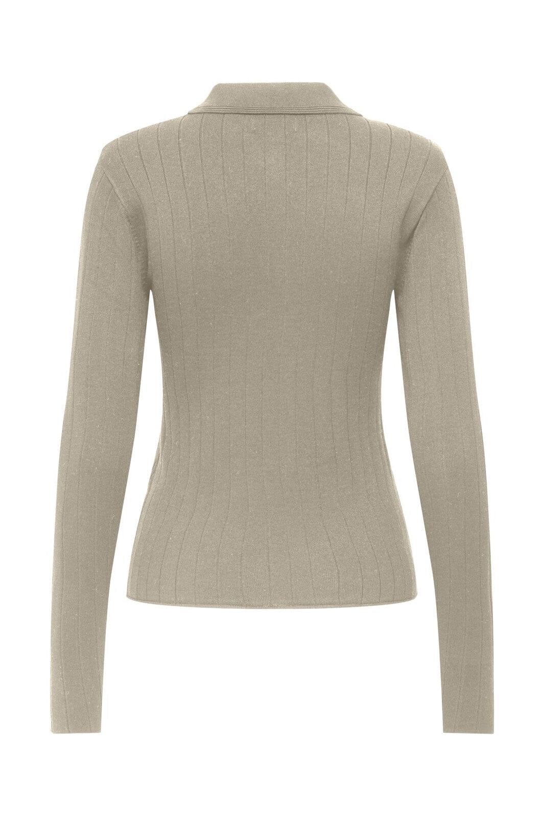 JDY - Jdykate L/S Polo Pullover Knt - 4907481 Sandshell