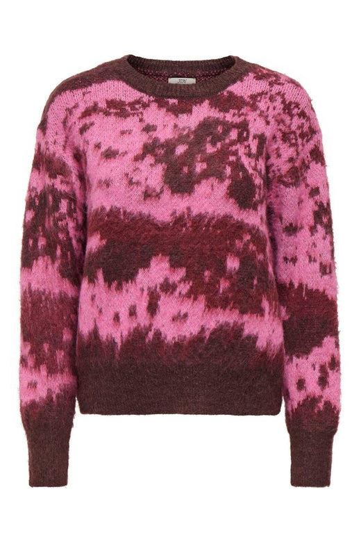 JDY - Jdyleslie L/S O-Neck Jacq. Pullover Knt - 5112200 Decadent Chocolate W. Shocking Pink/ Ruby Wine Jacq.