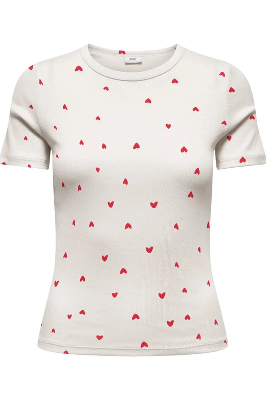 JDY - Jdylucky S/S O Neck Top - 5048814 Cloud Dancer Chinese Red Hearts T-shirts 