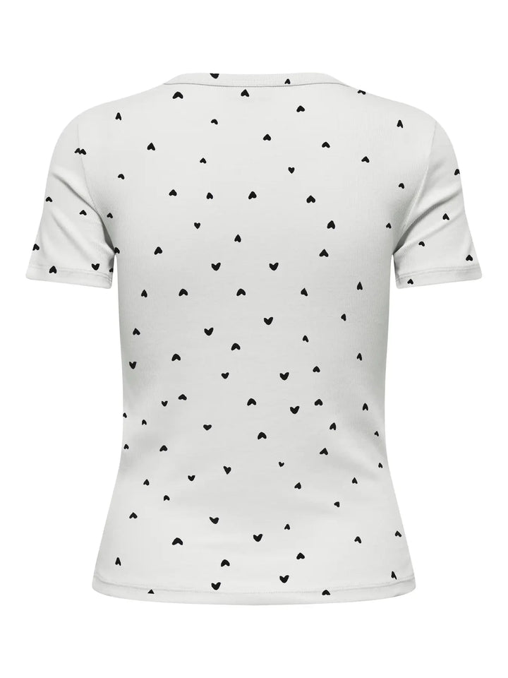 JDY - Jdylucky S/S O Neck Top - 5048815 Cloud Dancer Black Hearts T-shirts 