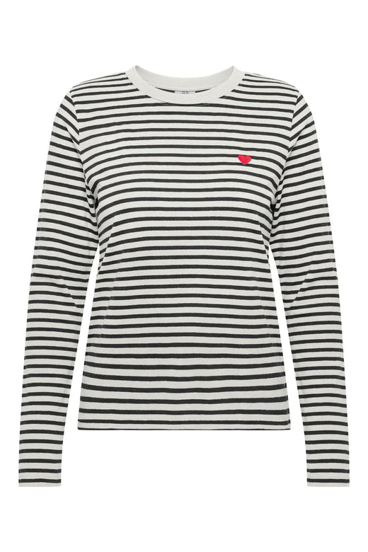 JDY - Jdypisa L/S Print Top - 5205688 Cloud Dancer New Stripe Black W Bs Heart