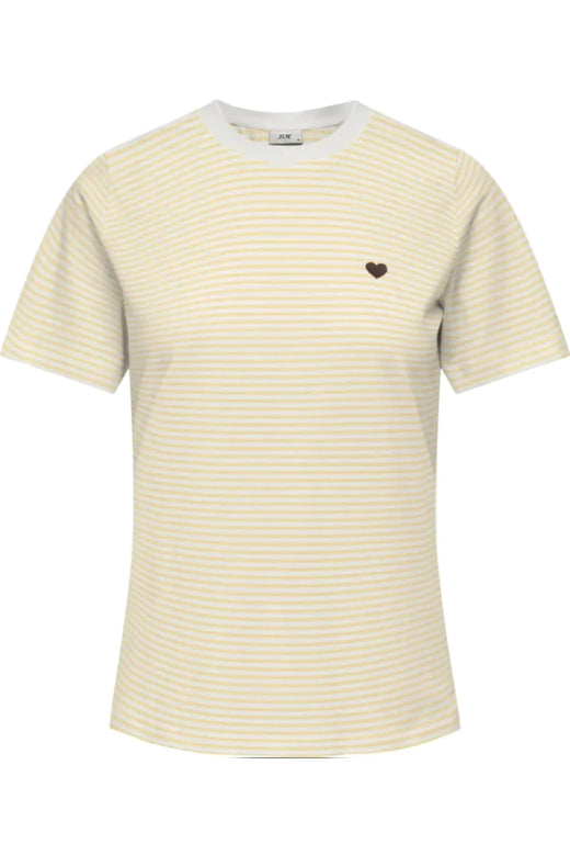 JDY - Jdypisa S/S Print Top - 5048773 Cloud Dancer Double Cream Stripes + Chicory Coffee Heart T-shirts 