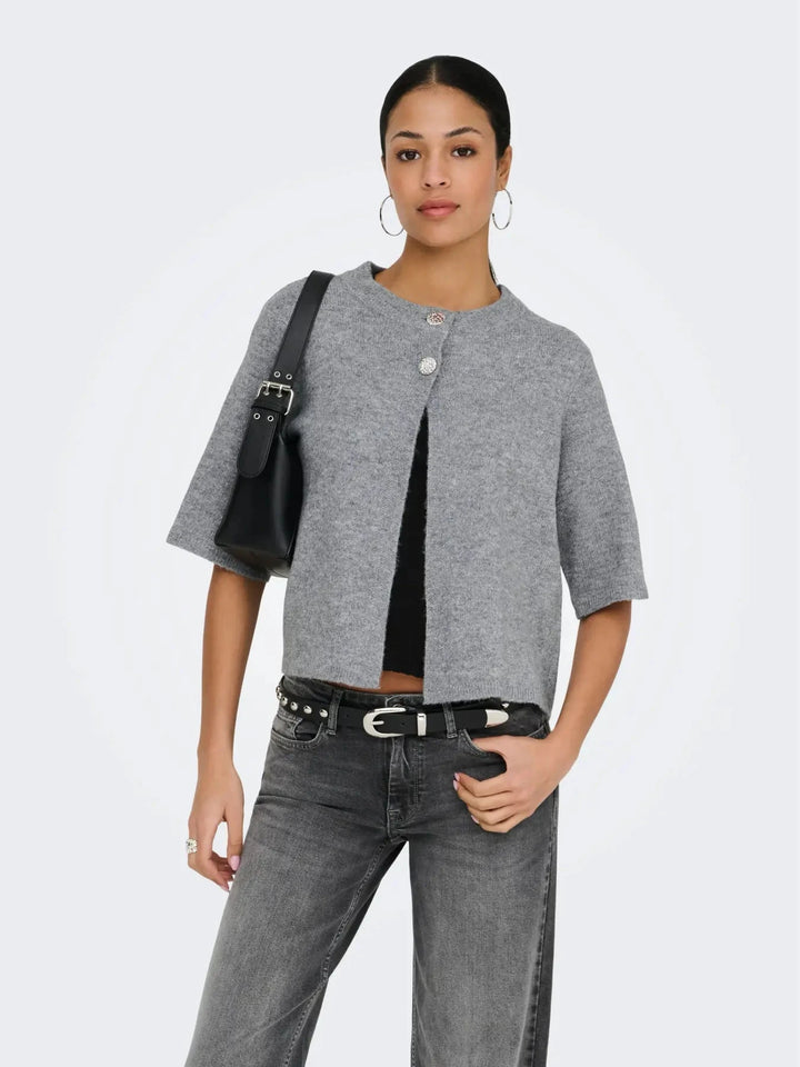 JDY - Jdysuper 2/4 Cardigan Knt - 5086560 Medium Grey Melange Silver Button Cardigans 