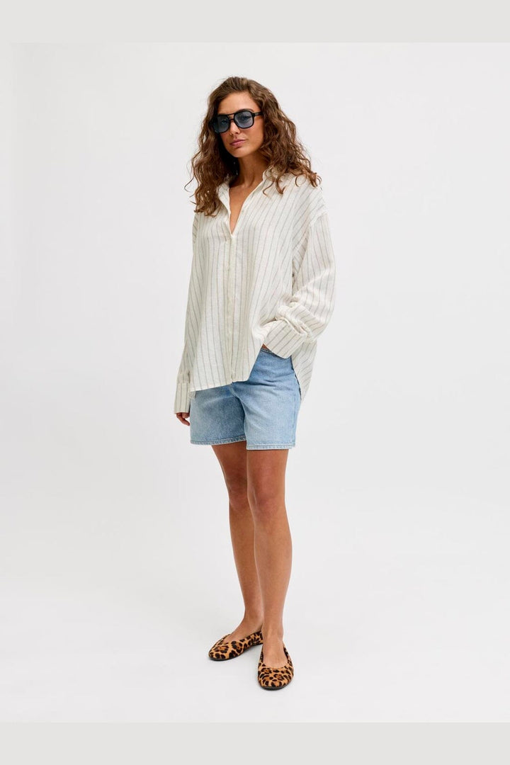 Jjxx - Jxalmira Linen Blend Ls Shirt Ln - 4919737 Blanc De Blanc Silver Mink