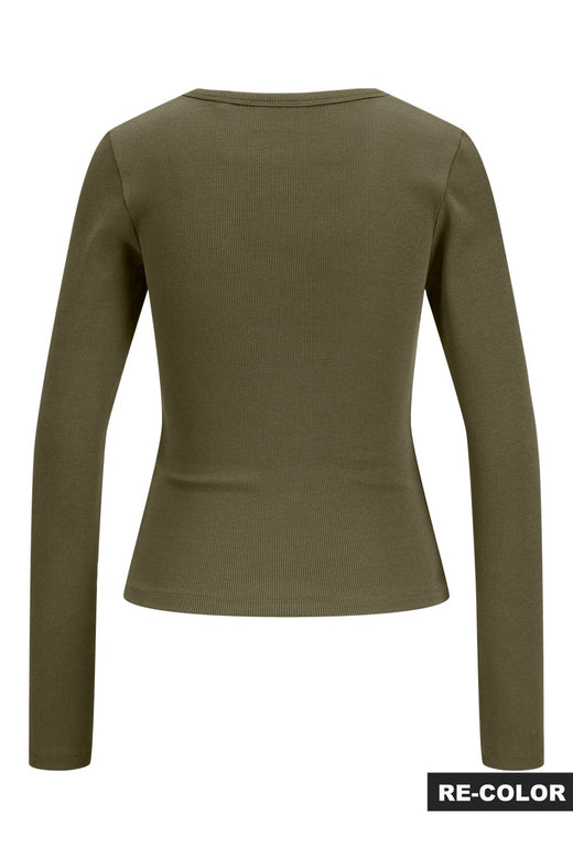 Jjxx - Jxfreya Str Ls V-Neck Top - 5244785 Burnt Olive