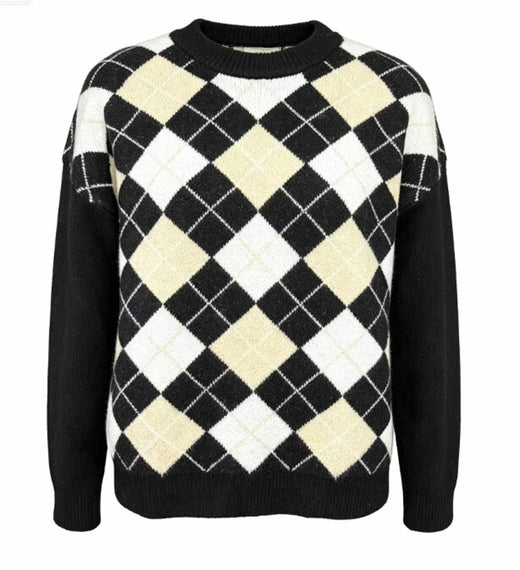 Liberte - Harly Oneck Pullover 22477 - Black Creme Check Strikbluser 