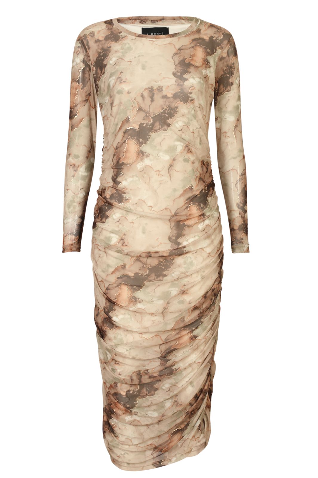 Liberte - Mesh-Ls-Long-Dress 22219 - Brown Gold Marble Kjoler 