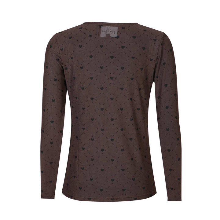 Liberte - Mesh Ls Tshirt 22065 - Dark Brown Heart Check T-shirts 