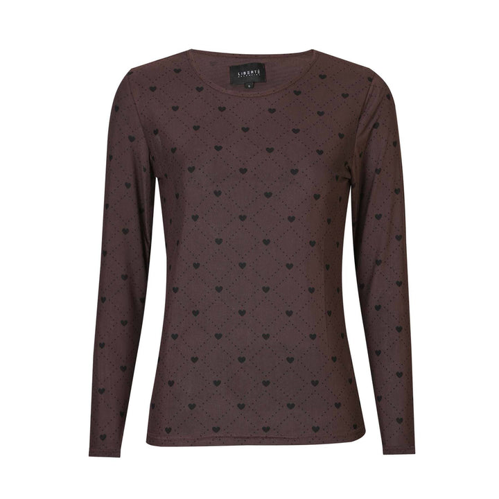 Liberte - Mesh Ls Tshirt 22065 - Dark Brown Heart Check T-shirts 