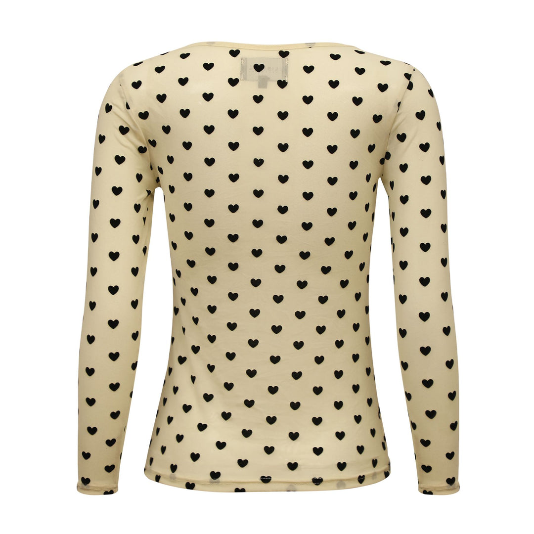 Liberte - Mesh-Ls-Tshirt 22065 - Ivory Black Flock Heart T-shirts 