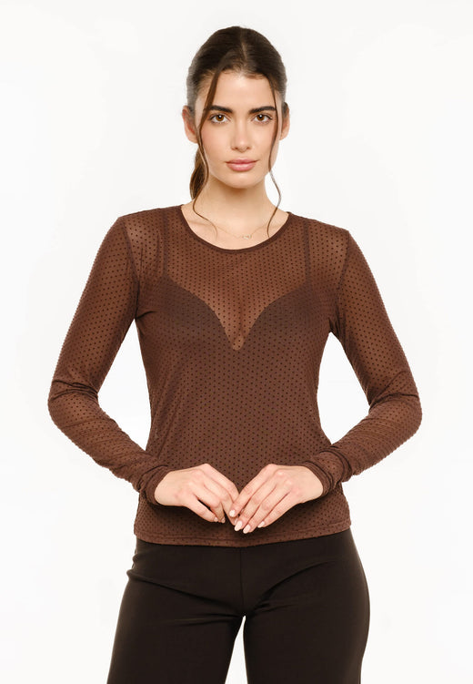 Liberte - Mesh Ls Tshirt, Dot 22069 - Dark Brown Medium Dot T-shirts 