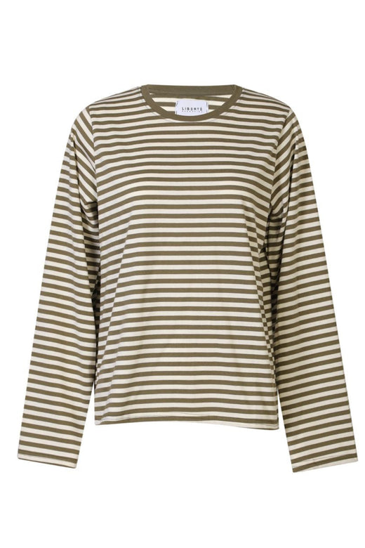 Liberte - Nalia Ls Boxy Tshirt 22473 - Army Creme Stripe