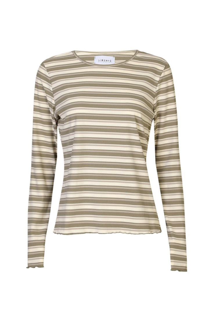 Liberte - Natalia Ls Round Neck Blouse 9914 - Army Creme Stripe