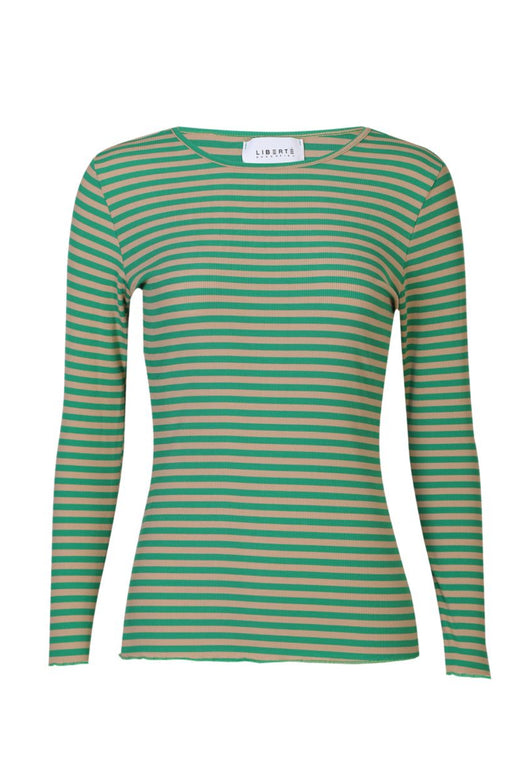 Liberte - Natalia Ls Round Neck Blouse 9914 - Bottlegreen Sand Stripe