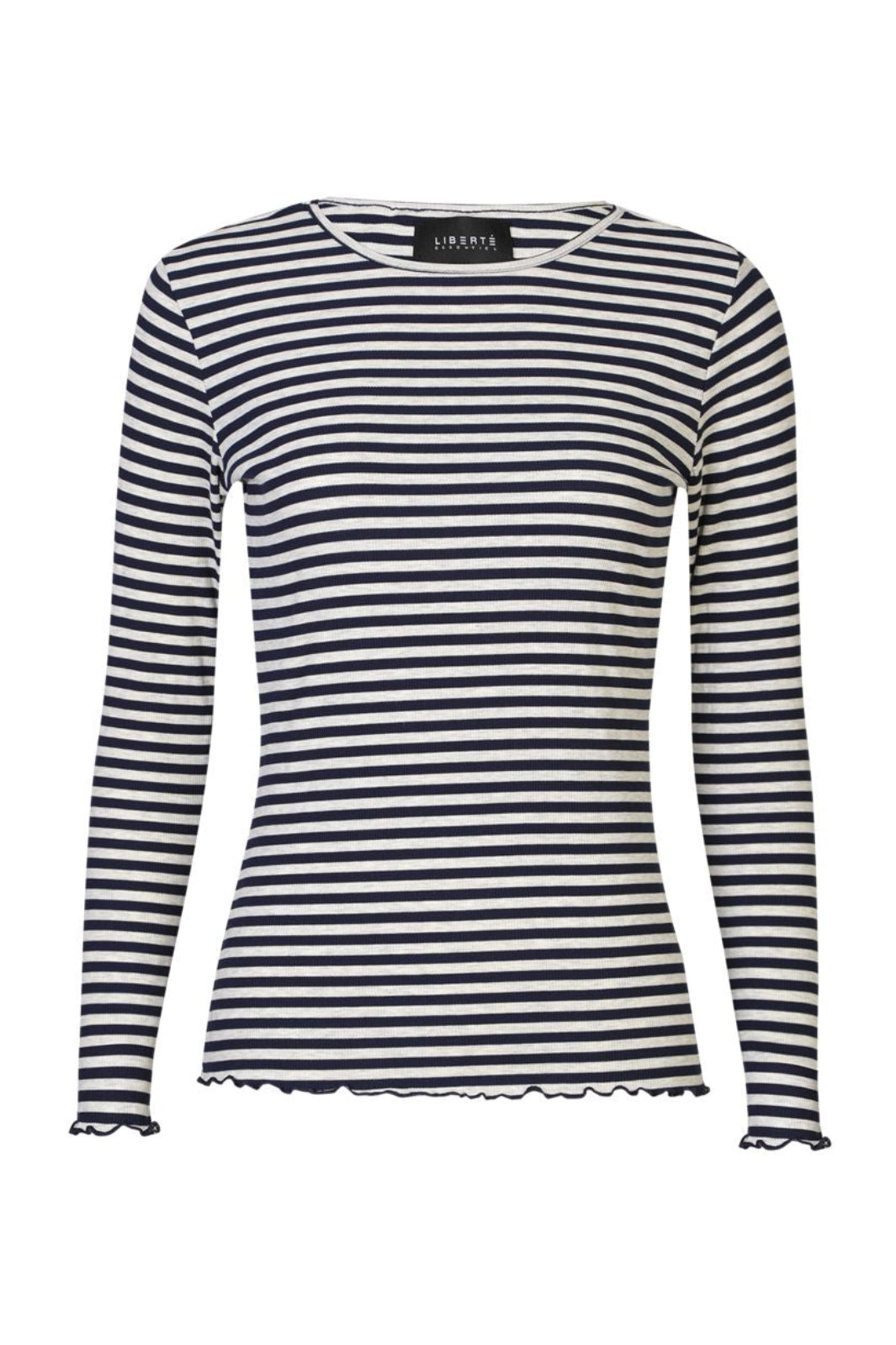 Liberte - Natalia Ls Round Neck Blouse 9914 - Navy Grey Mel. Stripe