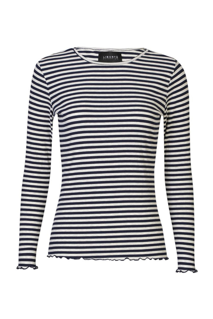 Liberte - Natalia Ls Round Neck Blouse 9914 - Navy Grey Mel. Stripe