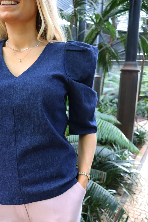Liberte - Winnie Asta Vneck Blouse 22346 - Blue Denim