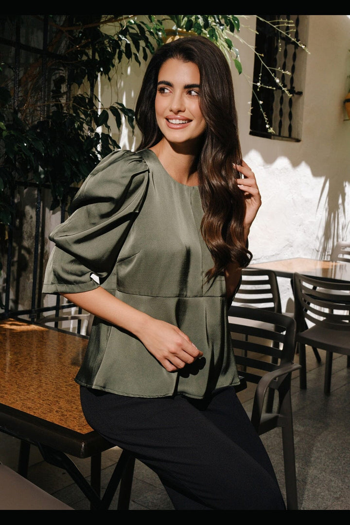 Liberte - Winnie Peplum Blouse 22481 - Dusty Army