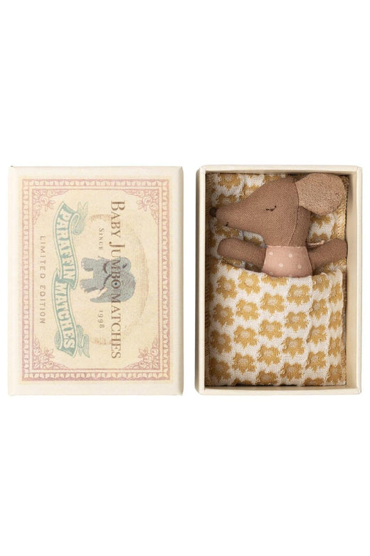 Maileg - Sleepy Wakey Baby Mus I Tændstikæske - Rosa - Baby Mouse Legetøj 