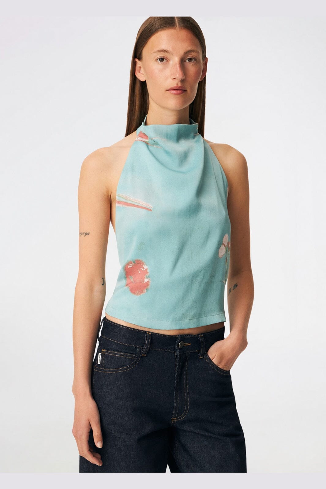 Modström - Carinamd Print Top 59432 - 11631 - Aqua Flower