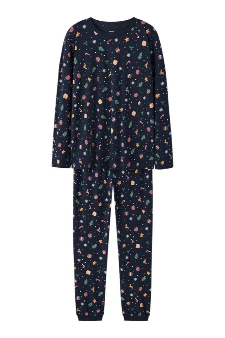 Name It - Nanvismas Ls Nightset - 4879867 Navy Blazer Xmas Aop Navy Nattøj 