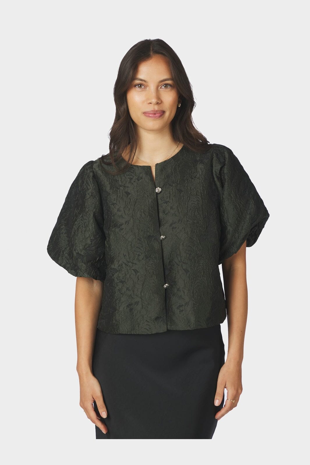 Neo Noir - Aisa Brocade Blouse 166369 - 155 - Dark Green