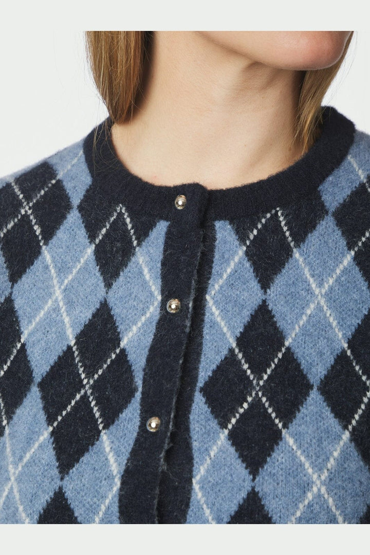 Neo Noir - Allestar Check Knit Cardigan 165729 - 141 - Navy
