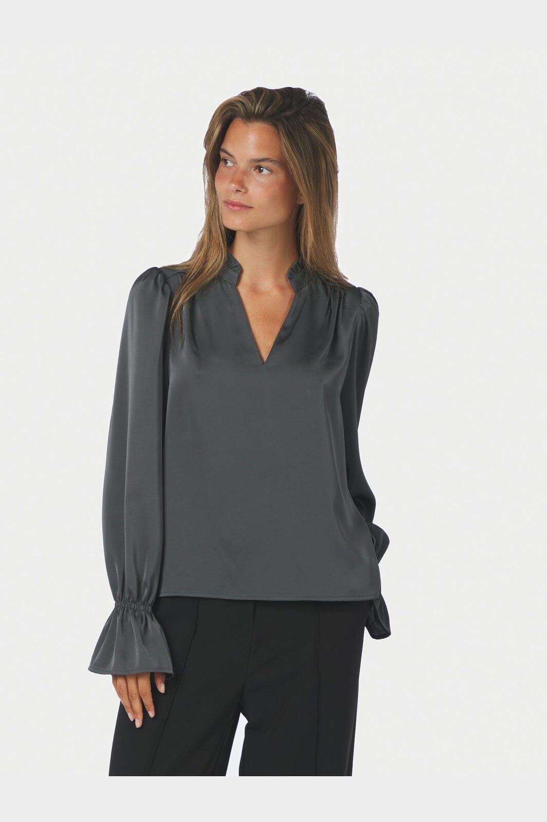 Neo Noir - Amara Drapy Satin Blouse 171105 - 132 - Antracit