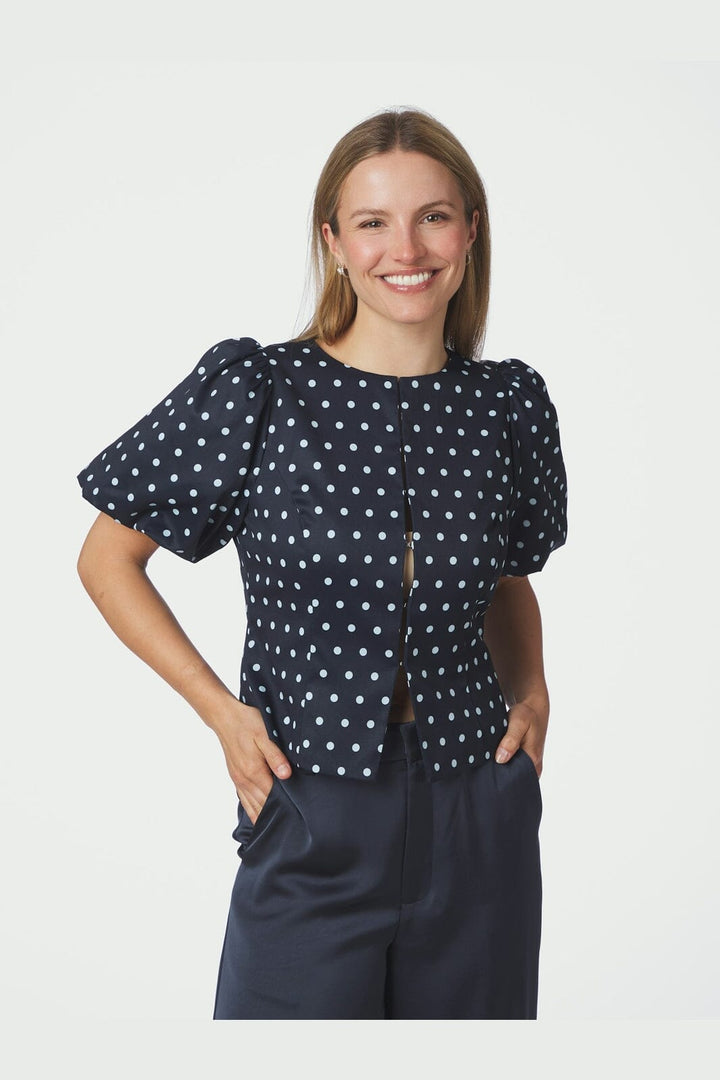 Neo Noir - Anela Dot Blouse 167821 - 141 - Navy