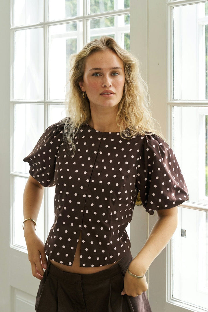 Neo Noir - Anela Dot Blouse 167821 - 210 - Brown Bluser 