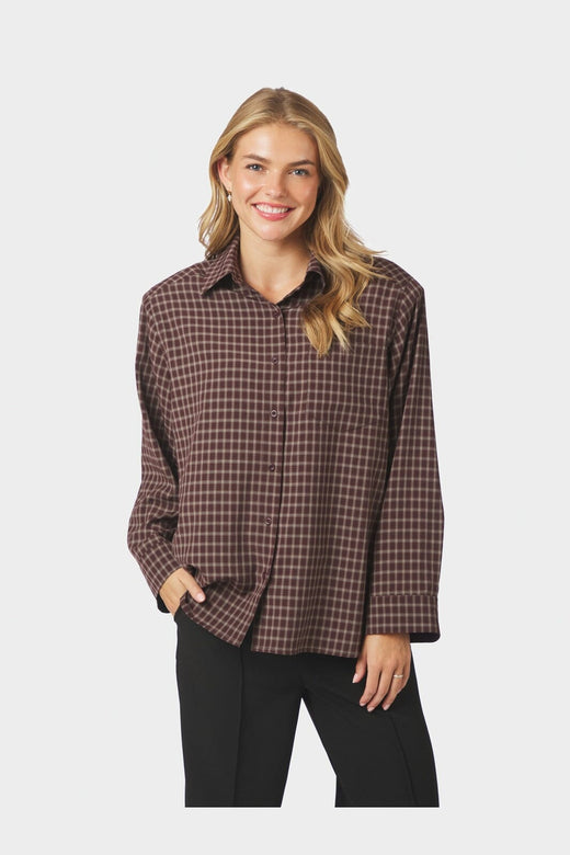Neo Noir - Anella Check Shirt 170207 - 345 - Chocolate Plum