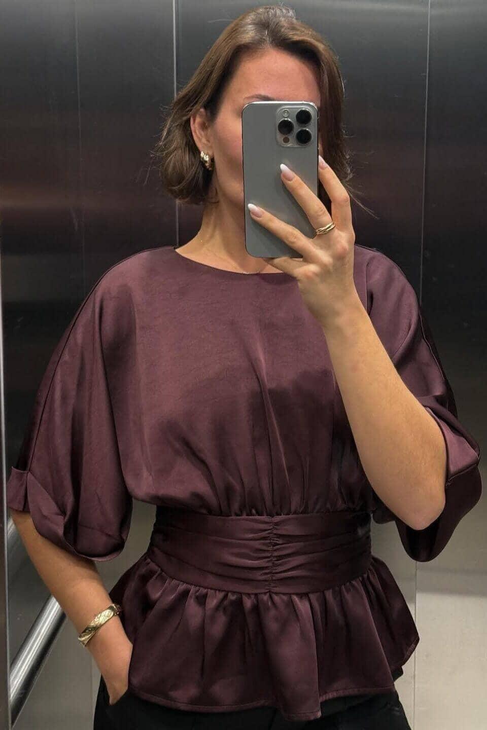 Neo Noir - Annegret Heavy Sateen Blouse 166830 - 174 - Burgundy Bluser 