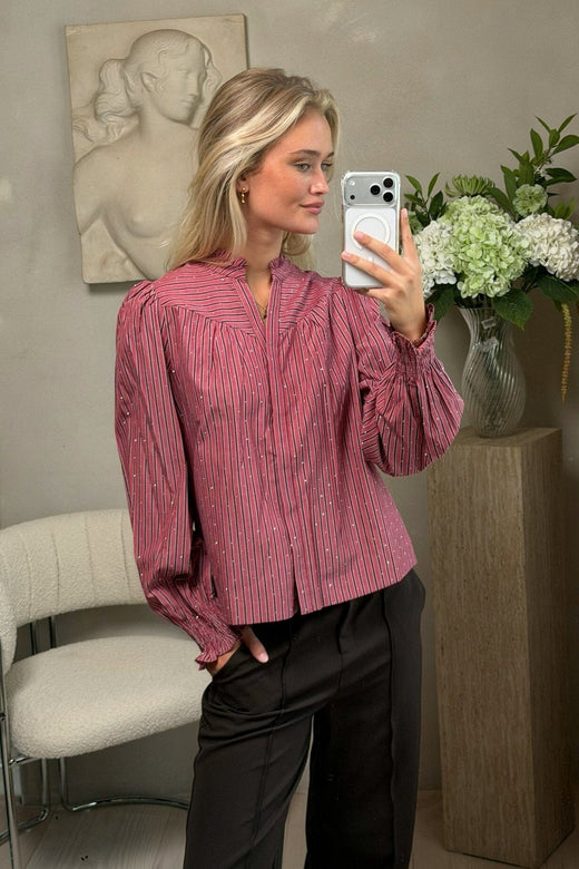 Neo Noir - Astrida Soft Stripe Stone Blouse 170370 - 393 - Dark Rose Bluser 