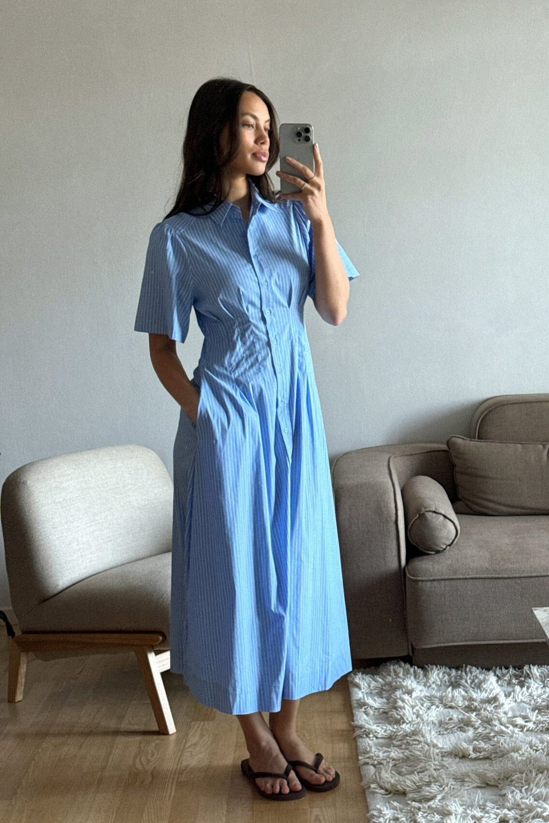 Neo Noir - Baia Stripe Poplin Dress 167585 - 145 - Light Blue Kjoler 