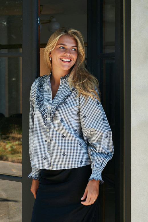Neo Noir - Degas Check Blouse 169831 - 130 - Grey Bluser 