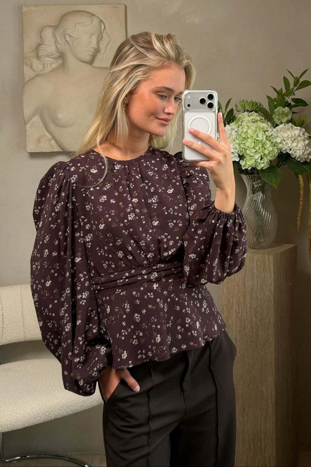 Neo Noir - Delphine Flowerbunch Blouse 170410 - 345 - Chocolate Plum Bluser 