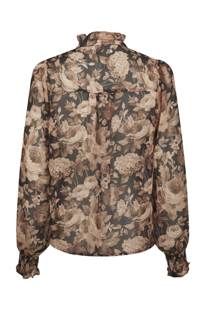 Neo Noir - Delsie Vintage Flower Shirt 170947 - 372 - Black Sand