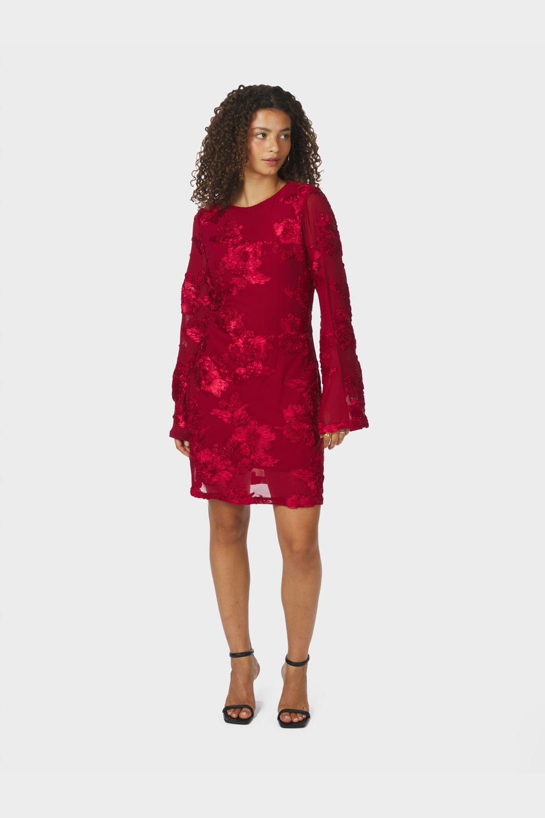 Neo Noir - Dirina Big Flower Mesh Dress 167279 - 160 - Red