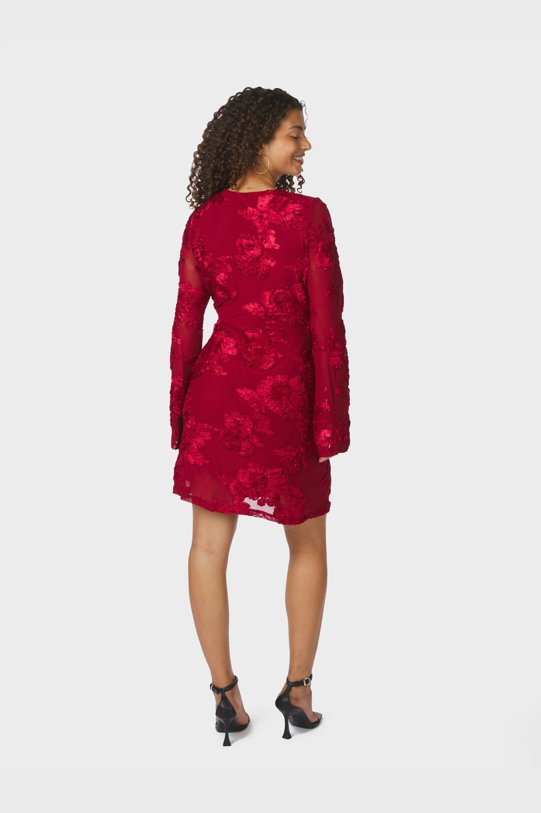 Neo Noir - Dirina Big Flower Mesh Dress 167279 - 160 - Red