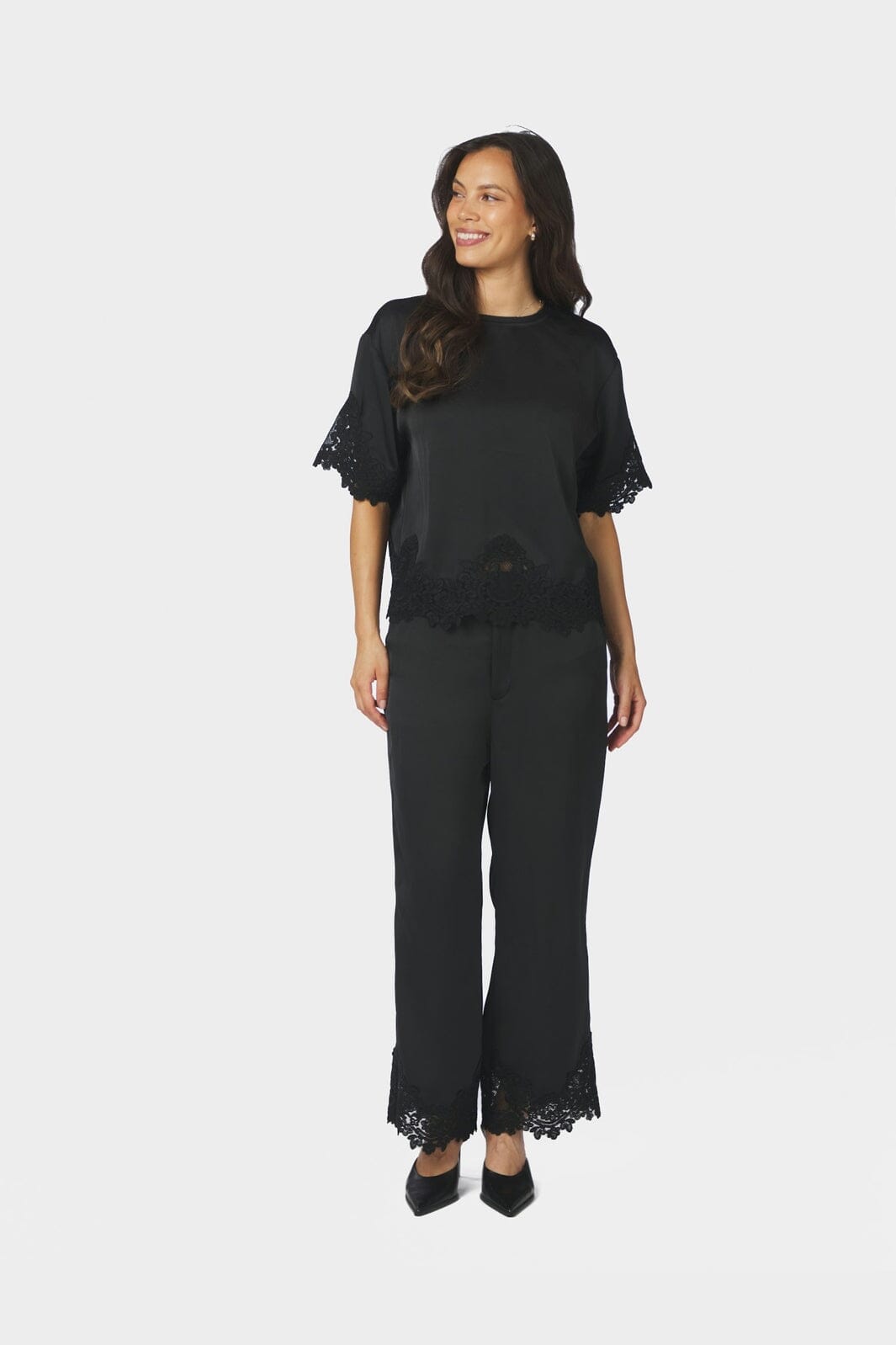 Neo Noir - Emery Heavy Sateen Lace Pants 170662 - 100 - Black