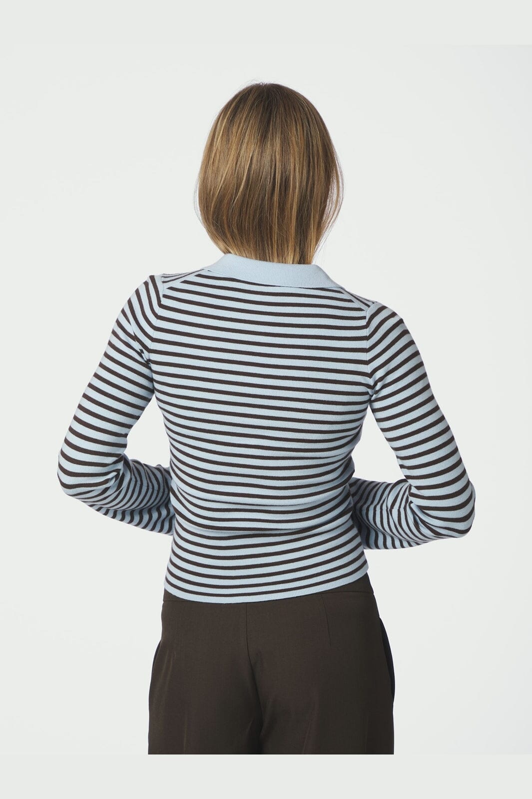 Neo Noir - Fannya Ls Striped Knit Polo 169865 - 665 - Light Blue Stripe